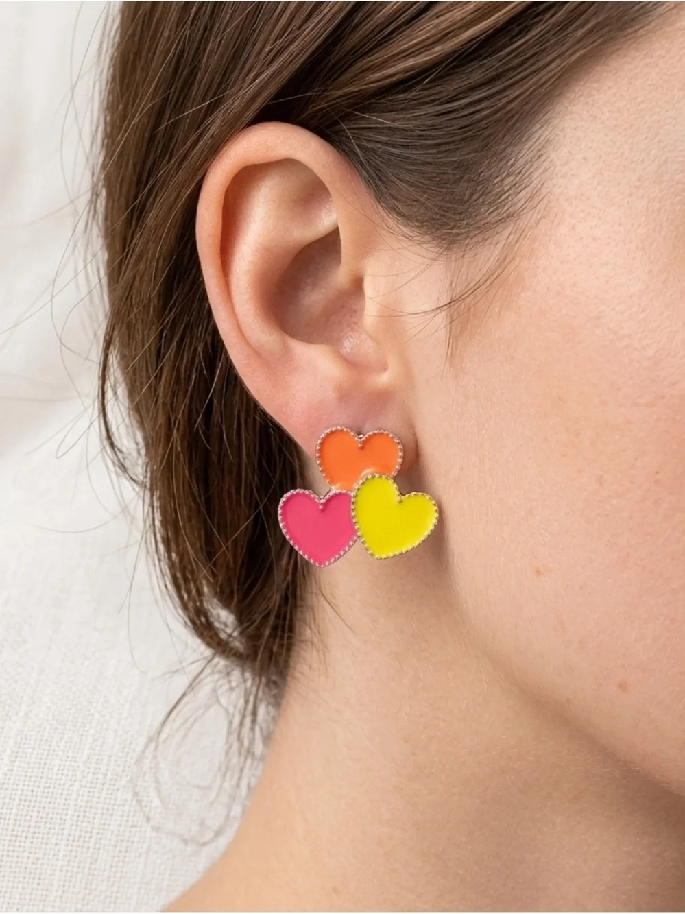 Triple Heart Earrings | Neon Pink Yellow Orange Statement
